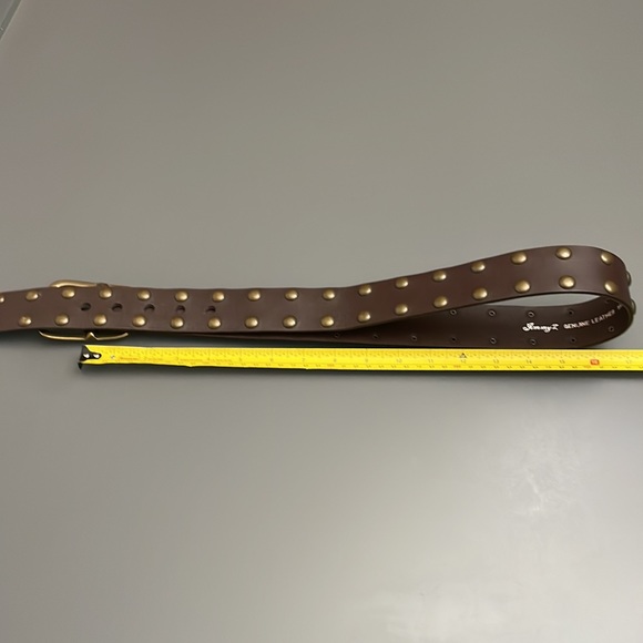 Jimmy’Z Wide Brown Leather Vintage Belt Size 32-34 Brass Studs & Brass Buckle - Picture 5 of 13